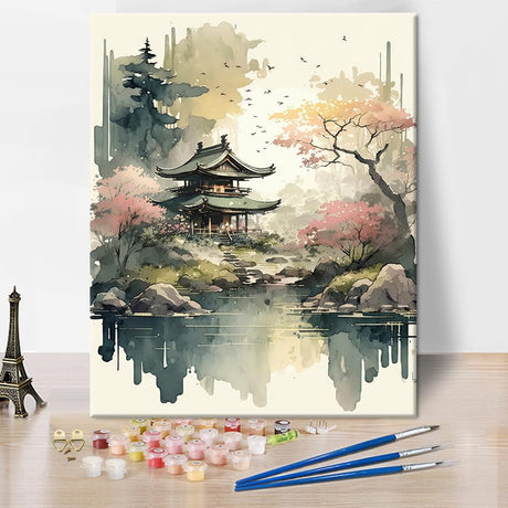 Paint by Numbers for Adults Enchanting Japanese Watercolor Paint by Number Kits Japan Landscape Paint by Numbers for Adults Beginner Abstract Artwork Wall Decor Oil Painting, 16"x 20" Unframed Rebotipy