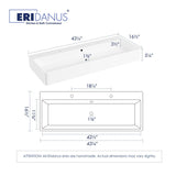 Eridanus Bathroom Sink Rectangle 43" x 16", Two Hole Vitreous Ceramic Vessel Sink, Countertop & Wall Mount, Modern Porcelain Vanity Floating Sink Art Basin Trough with Overflow, Glossy White Eridanus