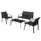 Tangkula 4 Pieces Patio Furniture Set, Outdoor Conversation Set with Tempered Glass Coffee Table, Outdoor Bistro Set with Fabric and Anti-Rust Steel Frame for Garden, Poolside and Backyard (Black) Tangkula