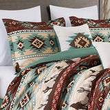 Chezmoi Collection Dune 7-Piece Southwestern Cowboys Aztec Comforter Set - Multicolor Teal Brown Beige Tan Red Printed Washed Microfiber Bedding, Oversized King Chezmoi Collection