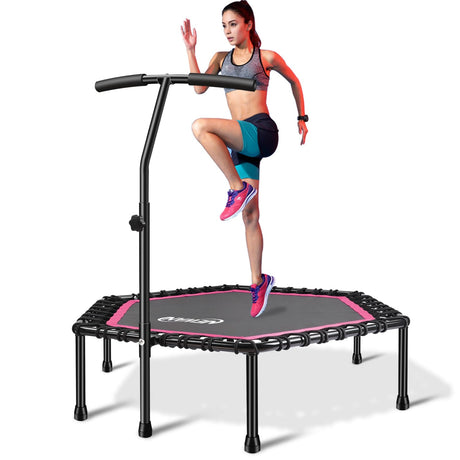 Newan 48'' Fitness Trampoline with Adjustable Handle Bar, Silent Trampoline Bungee Rebounder Jumping Cardio Trainer Workout for Adults - Max Limit 330 lbs NEWAN