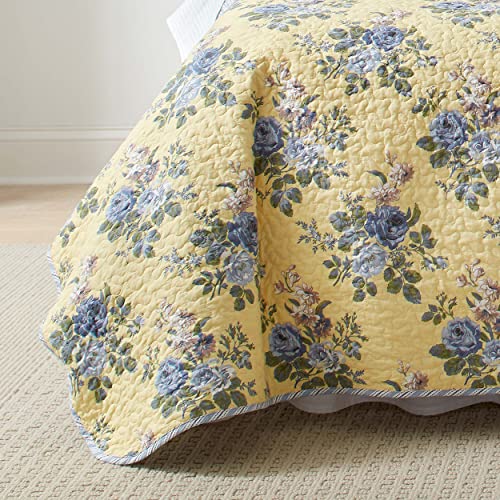 Laura Ashley - Twin Quilt Set, Reversible Cotton Bedding with Matching Sham, Lightweight Home Decor for All Seasons (Linley Yellow, Twin) Laura Ashley