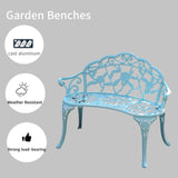 KAILI Garden Bench, Metal Aluminum Rose, Suitable for Garden Porch Park Front Porch Balcony Outdoor (Light Blue) KAILI