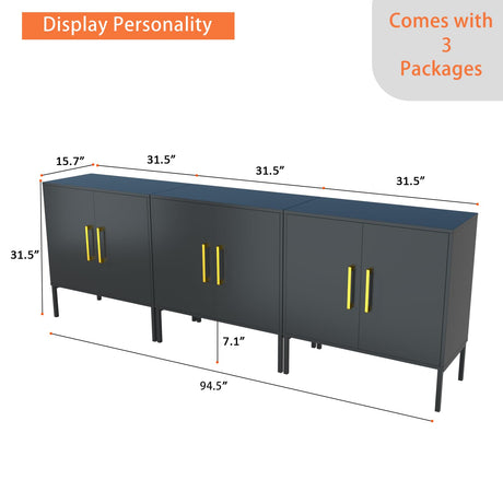 JOZZBY Buffet Cabinet with Storage, Accent Cabinet Modern Wooden Free Standing Sideboard with Adjustable Shelves, Black Side Cabinets for Living Room, Hallway, Set of 3 JOZZBY