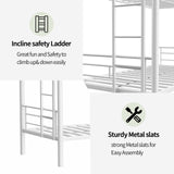 Zyerch Twin Over Twin with Trundle Bunk Bed Frame,Heavy Duty Solid Metal Bunkbed with 2 Ladders and Guardrail,Convertible Bunk Beds,No Box Spring Needed Twin Over Twin Beds Frame for Adults,White Zyerch