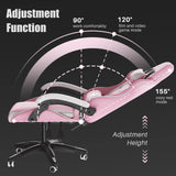 Pink Gaming Chair, Ergonomic Racing Computer Seat with Headrest and Lumbar Support, PU Leather High Back Height Adjustable Reclining Swivel Game Chairs for Adults Racingreat