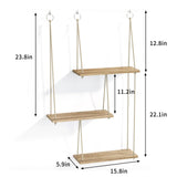 Fixwal Hanging Shelves for Wall, 3 Tier Boho Wall Decor Plant Rack Floating Shelves Rope Rustic Wood Organizer Storage Hanger for Aesthetic Home Bedroom Kitchen Bathroom- Rustic Brown Fixwal