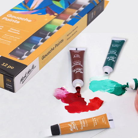 Mont Marte Signature Gouache Paint, 12 x 0.4oz (12ml), Semi-Matte Finish, 12 Colors, Suitable for use with Canvas, Watercolor Paper, Watercolor Paints and Mixed Media Mont Marte