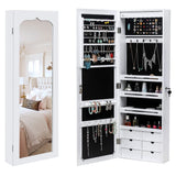 Full Length Mirror Jewelry Cabinet - 4-Layer Shelf Wall Mounted Jewelry Organizer with 8 LED Lights - Jewelry Armoire with Mirror And 6 Drawers - Wall and Door Hanging Jewelry Organizer - White WEI WEI GLOBAL