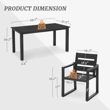 Cozyman HDPS Outdoor Patio Dining Set, 7-Piece, All Weather Outdoor Table and Chairs, Resin Outdoor Kitchen Furniture Dining Sets for Outdoor Indoor, Patio, Lawn, Garden, and Backyard, Black Cozyman