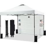 Tunbne 10'x10' Pop Up Canopy Tent with Sidewall and 6 Pockets, Patented One Push, Instant Shade Canopy with Vented Roof for Patio Outdoor, Case, 8 Stakes, 4 Ropes, 4 Sandbags (White) Tunbne