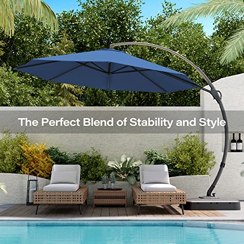 LAUSAINT HOME Outdoor Patio Umbrella with Base included, 10 FT Deluxe Curvy Cantilever Umbrella Offset Hanging umbrella with 360° Rotation for Market, Pool, Garden, Backyard, Deck (Navy blue, 10 FT) LAUSAINT HOME