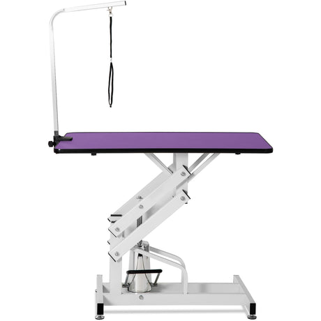 TRODEP 42.5" Hydraulic Dog Grooming Table for Large Dogs Heavy Duty Height Adjustable Dog Grooming Table with Overhead Arm & Noose Height Range 21-36 inch Purple TRODEP