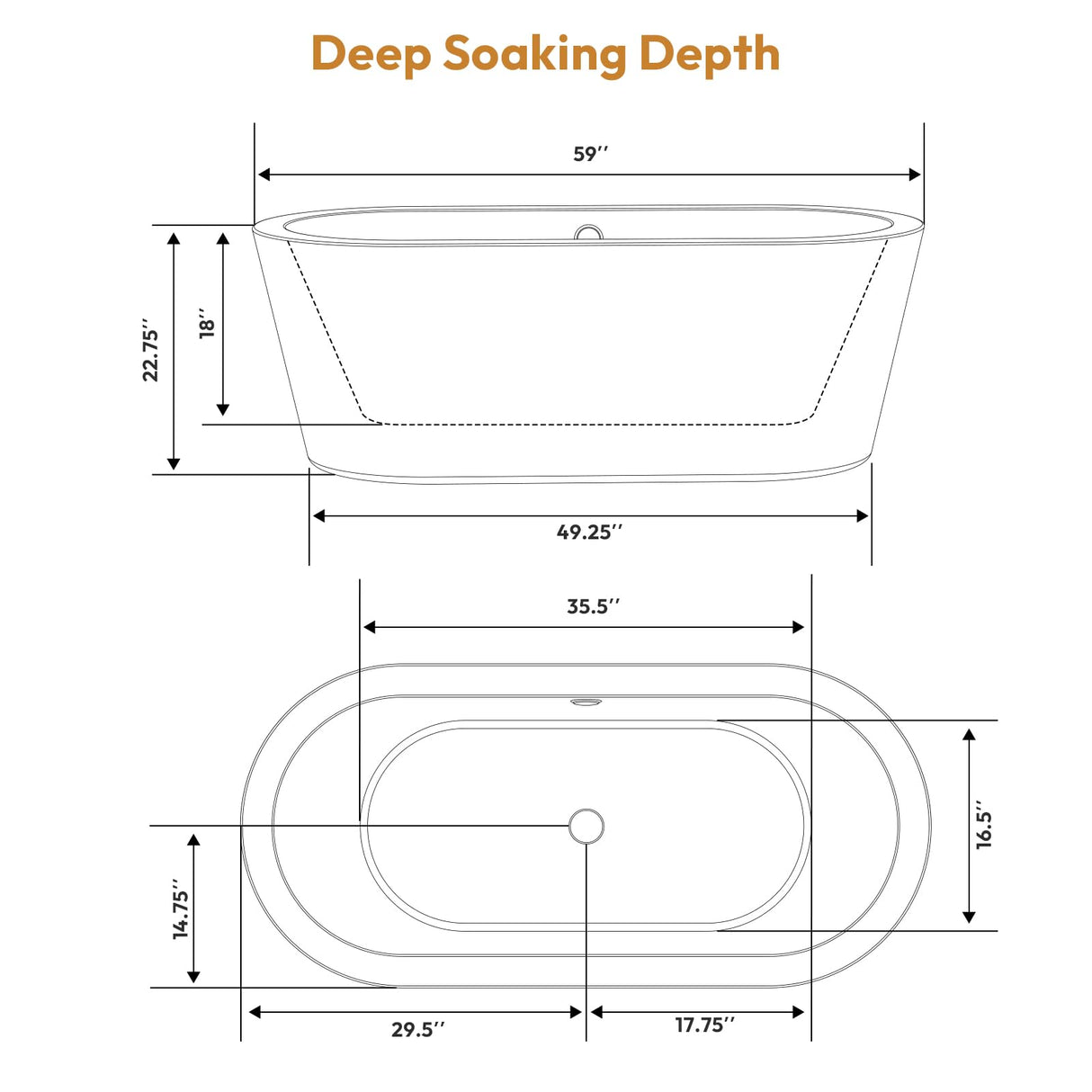 Empava 59” Acrylic Freestanding Bathtub Contemporary Stand Alone Soaking Tub with Overflow and Drain, FT1505, Luxury White Empava