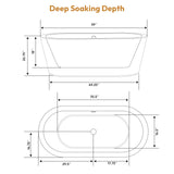 Empava 59” Acrylic Freestanding Bathtub Contemporary Stand Alone Soaking Tub with Overflow and Drain, FT1505, Luxury White Empava