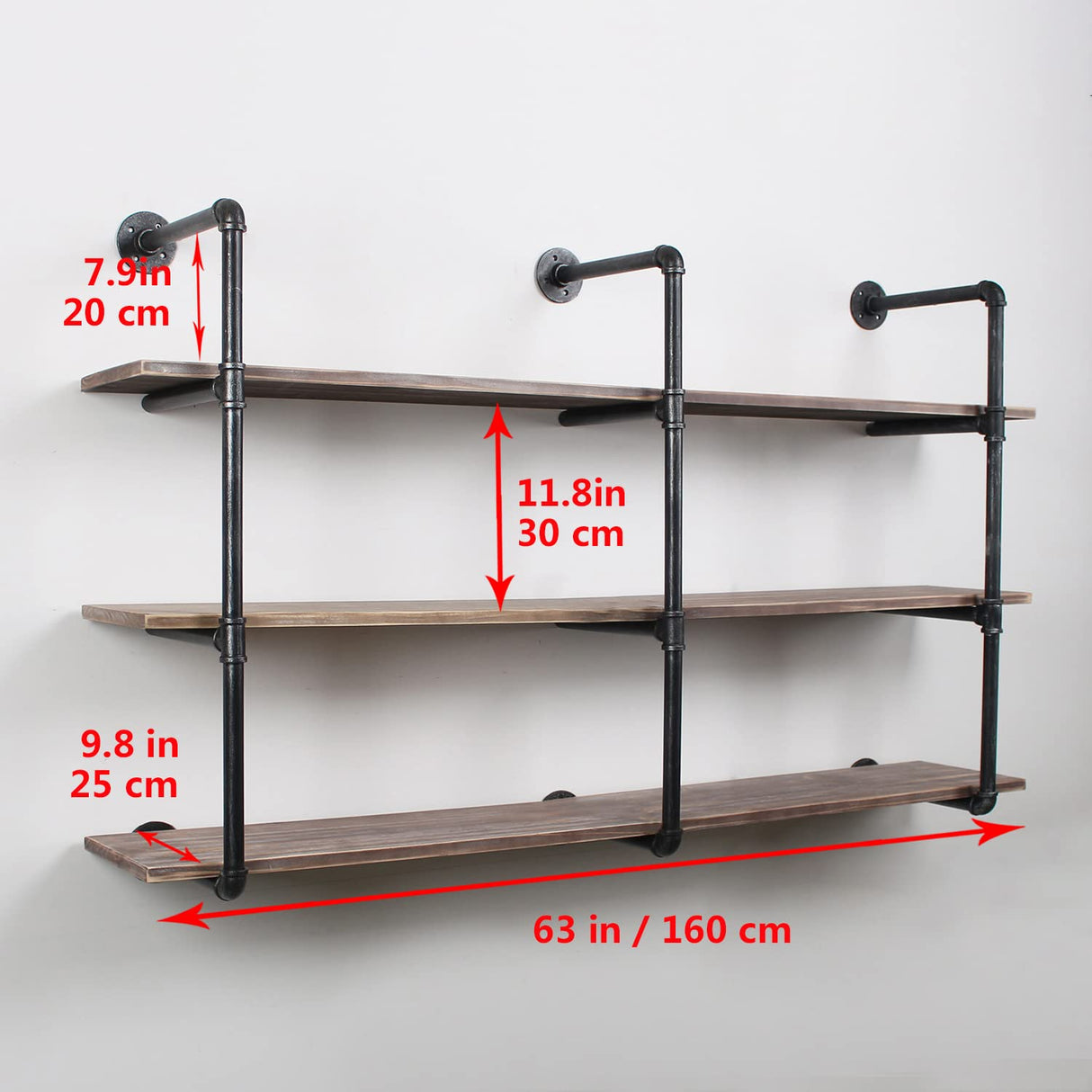 Industrial Pipe Shelving Wall Mounted,63in Rustic Metal Floating Shelves,Steampunk Real Wood Book Shelves,Wall Shelf Unit Bookshelf Hanging Wall Shelves,Farmhouse Kitchen Bar Shelving(3 Tier) MBQQ