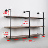 Industrial Pipe Shelving Wall Mounted,63in Rustic Metal Floating Shelves,Steampunk Real Wood Book Shelves,Wall Shelf Unit Bookshelf Hanging Wall Shelves,Farmhouse Kitchen Bar Shelving(3 Tier) MBQQ