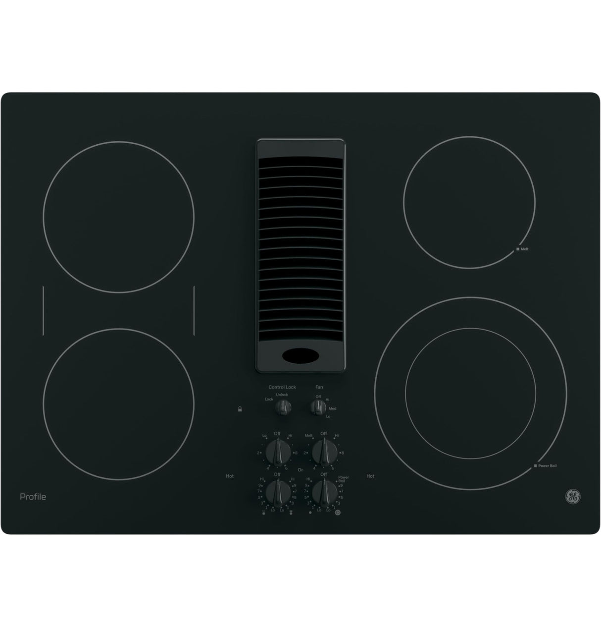 GE Profile PP9830DRBB 30 inch Built-In Downdraft Electric Cooktop - Black GE PROFILE