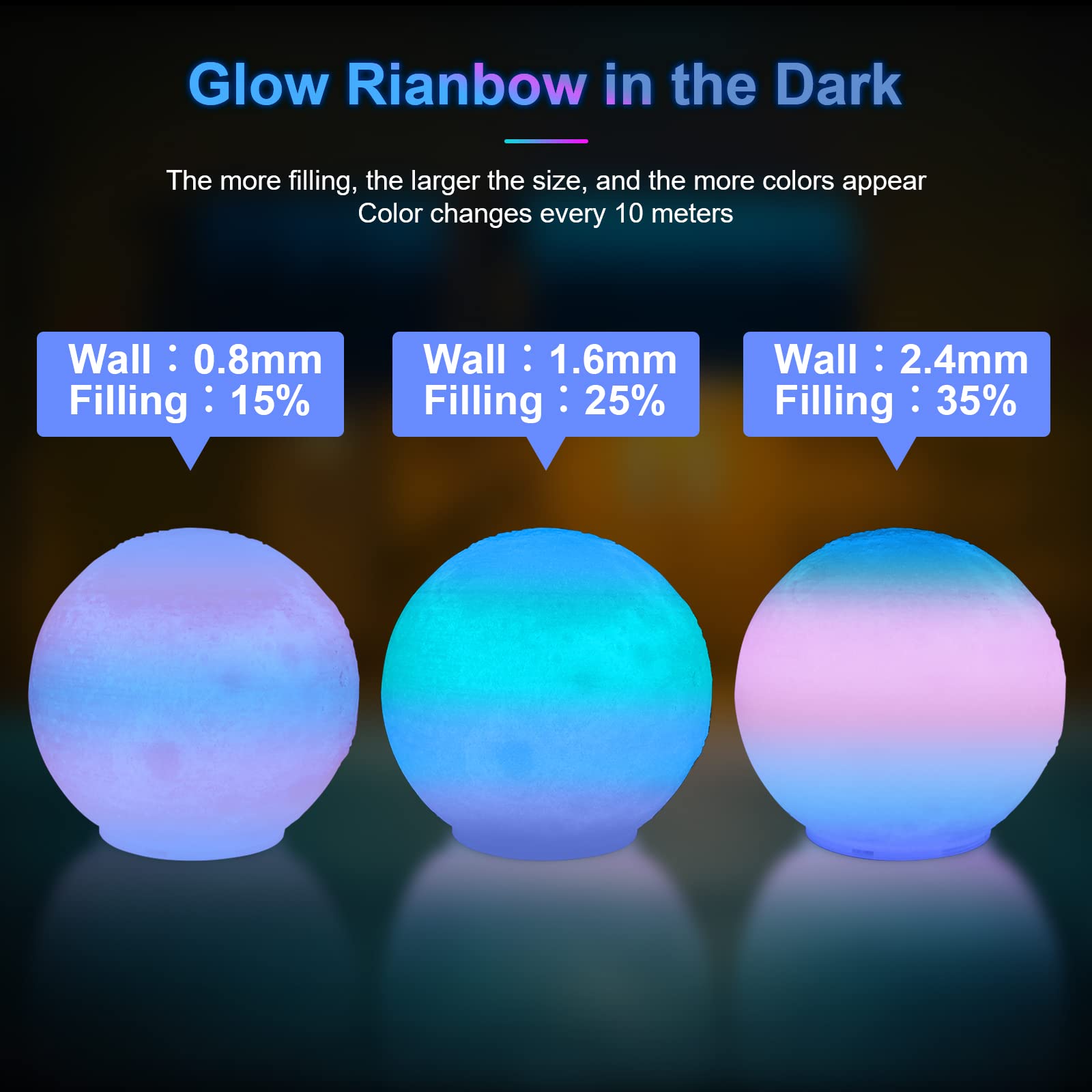 GIANTARM Glow in The Dark Rainbow Luminous PLA Filament 1.75mm, 1kg 3D Printer Multicolor Filament Gradient, Color Change in 10 Meters, with High Brightness, Fast Glow and Long Time Glowing - WoodArtSupply