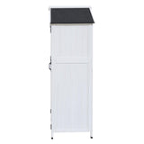 GDFStudio 67" Fir Wood Storage Shed 2 Doors Design Outdoor Tool Storage House Cabinet with Sloped Roof & 4 Interior Compartments for Garden Patio Backyard, White GDFStudio
