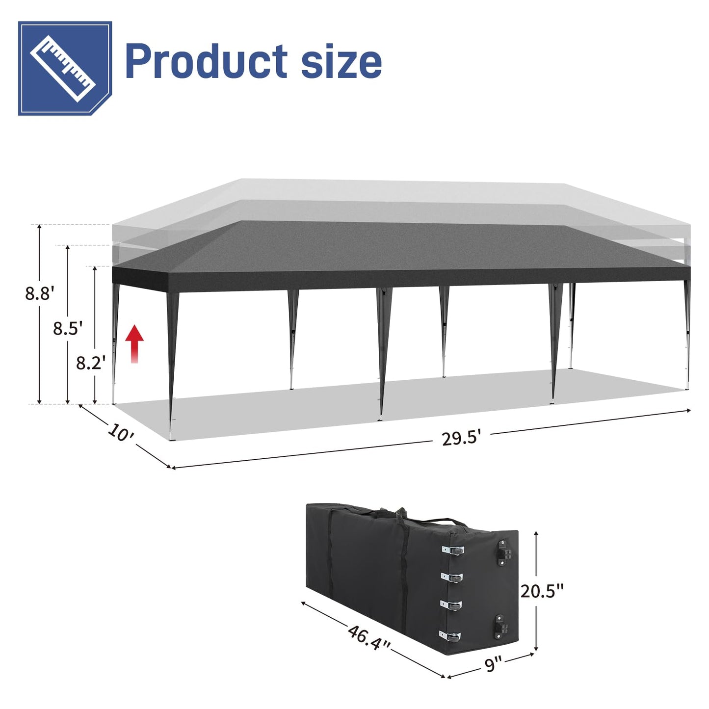 Outvita 10x30ft Ez Pop Up Canopy, Portable Instant Canopy Tent with 8 SideWalls for Outdoor Events, Party, Wedding, Birthday,Graduation(Dark Gray, 10x30ft) - WoodArtSupply