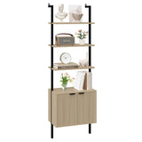 Yusong 73" Tall Bookshelf with Cabinet, Industrial Ladder Wall Mount Shelf Bookcase with Wood and Metal Frame, Plant Shelf Wall Storage Display for Living Room Bedroom, Wavy Light Ivory Yusong