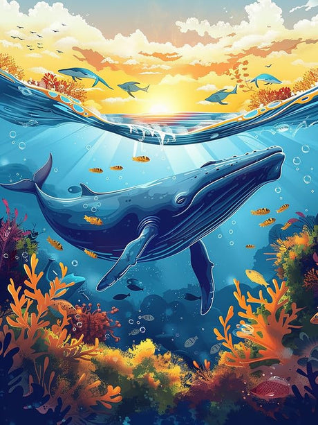 Zariocy 5D Diamond Art Kits for Adults Whale, DIY Diamond Painting Art Ocean Round Full Drill Crystal Diamond Embroidery Paintings Arts Craft for Home Office Wall Decor 12x16 inch Zariocy