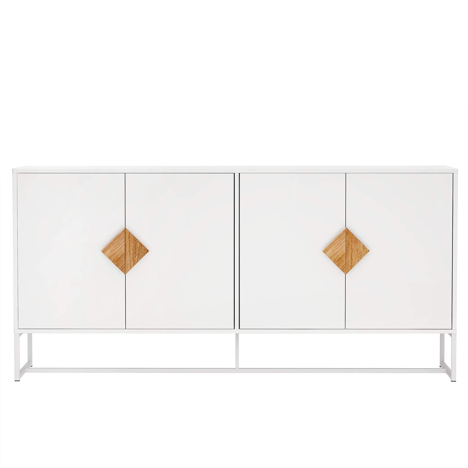 RASOO Buffet Cabinet White 4 Doors Modern Kitchen Buffet Storage Sideboard Cabinet Credenza Cabinet Cupboard with Adjustable Shelves - WoodArtSupply