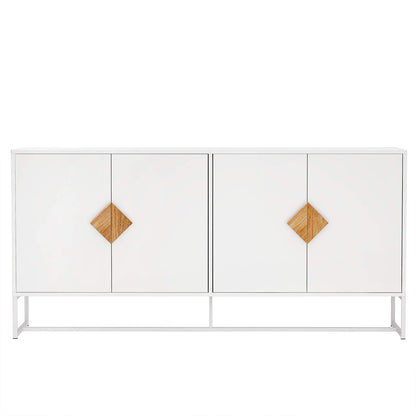 RASOO Buffet Cabinet White 4 Doors Modern Kitchen Buffet Storage Sideboard Cabinet Credenza Cabinet Cupboard with Adjustable Shelves - WoodArtSupply