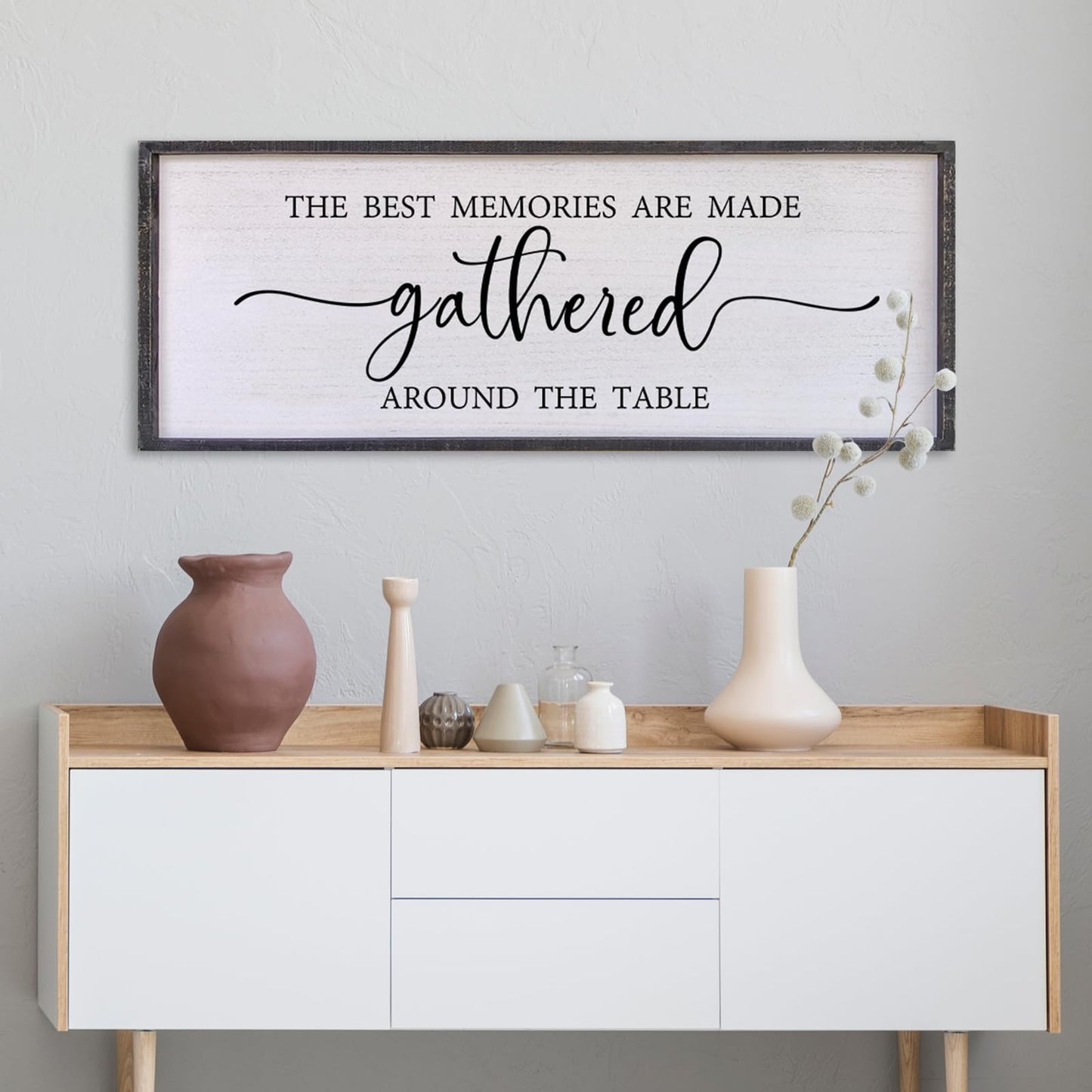 The Best Memories Are Made Gathered Around The Table Wall Decor 32"x12" Large Rustic Farmhouse Dining Room Wood Framed Modren Signs Kitchen Home Simple Hanging Wall Art (Black) - WoodArtSupply