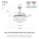 NOXARTE 48 Inch Crystal Chandelier Ceiling Fan with Light Fandelier Ceiling Fan with Light Retractable Blades Fan with Remote Control 48" Dimmable Fandelier for Bedroom Living Room NOXARTE