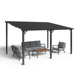 SUNSITT 10'x 14' Gazebo, Outdoor Lean to Gazebo Pergola w/Drainage Holes, Wall-Mounted Gazebo with Hard Top Metal Awnings for Patio Backyard Deck, Dark Grey SUNSITT