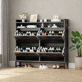 DWVO Dark Rustic Oak Farmhouse Storage Shoe Cabinet with 4-Tier Flip Shoe Storage Cabinet for 24 Pairs, Shoe Organizer with Metal Legs for Entryway, Living Room, Hallway DWVO
