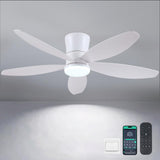 Surtime 48" Ceiling Fans with Lights-Low Profile Ceiling Fan with Light and Remote/APP Control,Flush Mount,DC Reversible,LED Dimmable Modern Ceiling Fans for Bedroom,Indoor/Outdoor Patio Use(White) Surtime