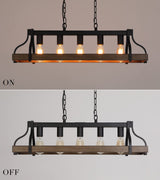 MEIXISUE Rustic Kitchen Island Dining Room Light Fixture Farmhouse Linear Chandelier Black and Retro Wood Finish 5-Light Industrial Metal Hanging Pendant Light UL Listed L33.5 W10.6 MEIXISUE