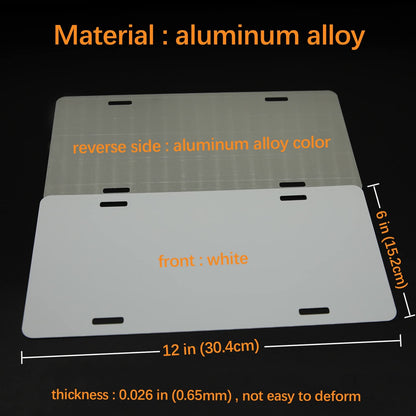 10 Pack Sublimation License Plate Blanks 6"X12" x 0.65mm,White Metal Aluminum Automotive Front License Plate Tag