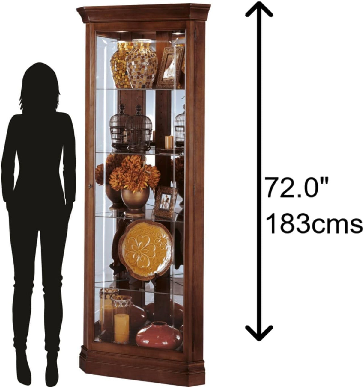 Howard Miller Lynwood Corner Curio Cabinet 680-345 – Windsor Cherry Glass Case with Light Howard Miller