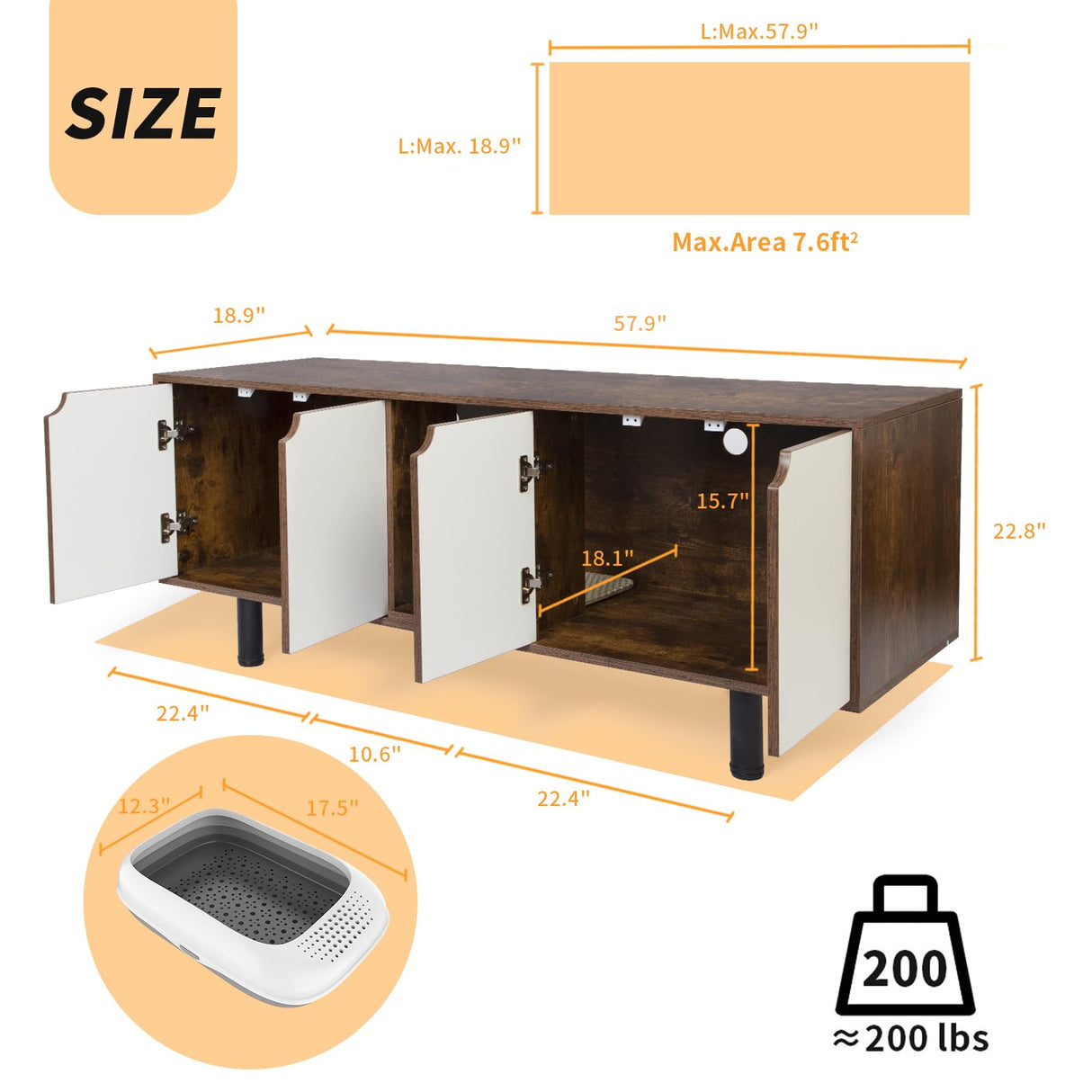 DOICAH Cat Litter Box Enclosure for 2 Cats, Hidden Cat Litter Box Furniture with Double Room,Indoor Cat Condo TV Stand, Double Litter Box Enclosure,Wooden Cat House,Litter Box Furniture DOICAH