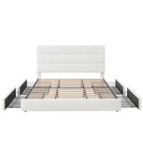 Allewie Modern King Size Platform Bed Frame with 4 Storage Drawers and Velvet Upholstered Headboard, Wooden Slats Support, Upholstered Mattress Foundation/No Box Spring Needed/Easy Assembly, White Allewie
