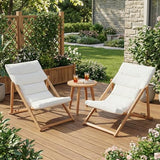 DAYAOUTDOOR Folding Wooden Lounge Chairs Set of 2, Outdoor Adjustable Reclining Patio Beach Chair with Thick Cushion, Portable Deck Lounge Chair for Backyard Lawn Pool Camping Balcony, Beige