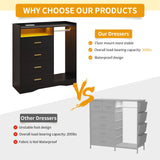 Wooden Dresser for Bedroom with Clothing Rack, Modern 4 Drawer Dresser with Charging Station and LED Lights, Storage Chest of Drawers for Small Space Hallway Closet (Black) amzzar