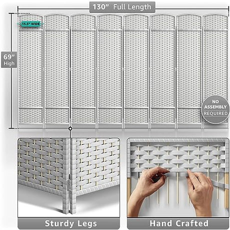 Sorbus 8 Panel Room Divider 6 ft. Tall - Privacy Screen, Extra Wide Double Hinged Panels, Mesh Hand-Woven Design, Partition Room Dividers and Folding Privacy Screens, Wall Divider for Room Separation Sorbus