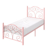 VECELO Twin Size Bed Frame with Headboard and Footboard, Heavy Duty Metal Slat Support, Platform Mattress Foundation, No Box Spring Needed, Easy Assembly, Light Pink VECELO