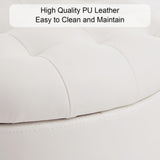 Furniliving Upholstered Button Tufted Round Ottoman, PU Storage Ottoman Round, Removable Lid Convenient Footstools, Classic Ottoman with Storage for Vanity, Nursery Room，IvoryWhite Furniliving