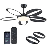 Ceiling Fans with Lights, 48 inch Black Ceiling Fan with Remote APP, Unique Fan Blades, Reversible, 3CCT Led, Sloped Flush Mount Low Profile Ceiling Fan with Lights Bedroom Living Room Indoor BayDay
