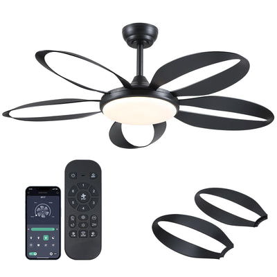 Ceiling Fans with Lights, 48 inch Black Ceiling Fan with Remote APP, Unique Fan Blades, Reversible, 3CCT Led, Sloped Flush Mount Low Profile Ceiling Fan with Lights Bedroom Living Room Indoor