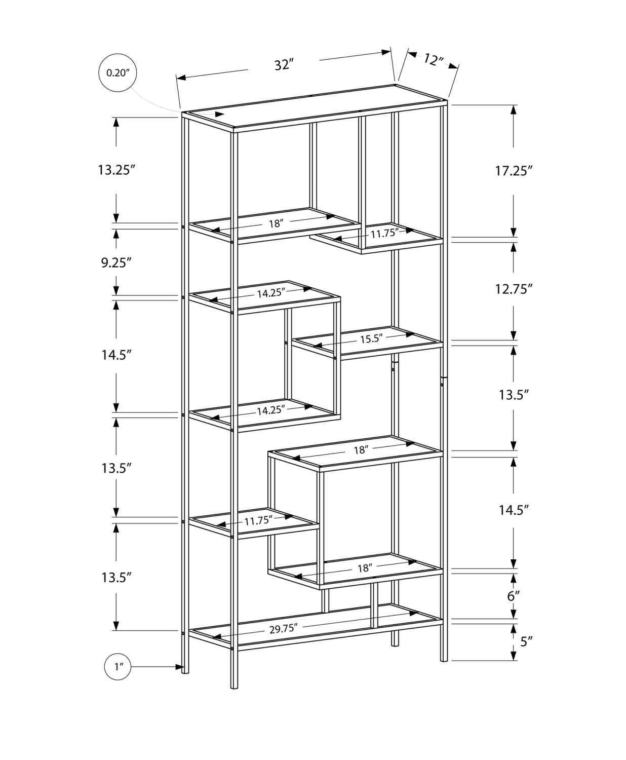 Contemporary White Metal Bookcase with Clear Tempered Glass Shelves - Monarch Specialties 7159 - WoodArtSupply