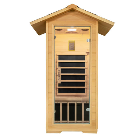 Outdoor Far Infrared Sauna, 1 Person Low EMF Indoor Home Sauna Canadian Hemlock Wood Dry Sauna 1400W/110V Homsido