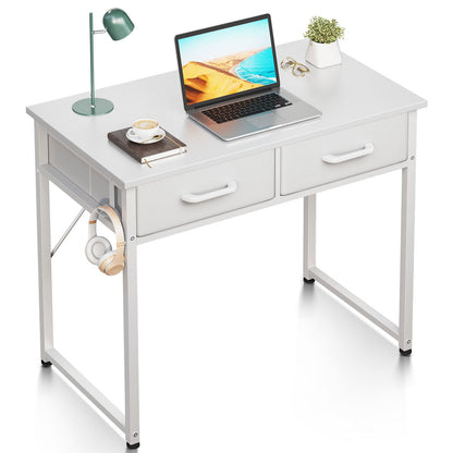 ODK Small Desk with Fabric Drawers- for Bedroom, White Vanity Desk with Storage, Home Office Computer Desk for Small Spaces, 32 Inch Modern Work Writing Study Table, White - WoodArtSupply