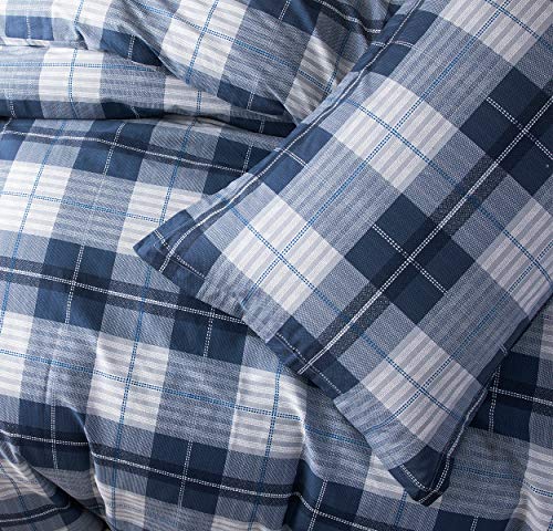 SLEEPBELLA Comforter Twin Size, 600 Thread Count Cotton Navy Blue & Grey Buffalo Pattern Blue Plaid Comforter Sets,Down Alternative Bedding Set 2Pcs (Twin, Navy Plaid) SLEEPBELLA